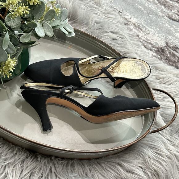 VTG Salvatore Ferragamo Women's Black Nylon Strappy Heels Size 8.5 Made In Italy - Picture 8 of 13